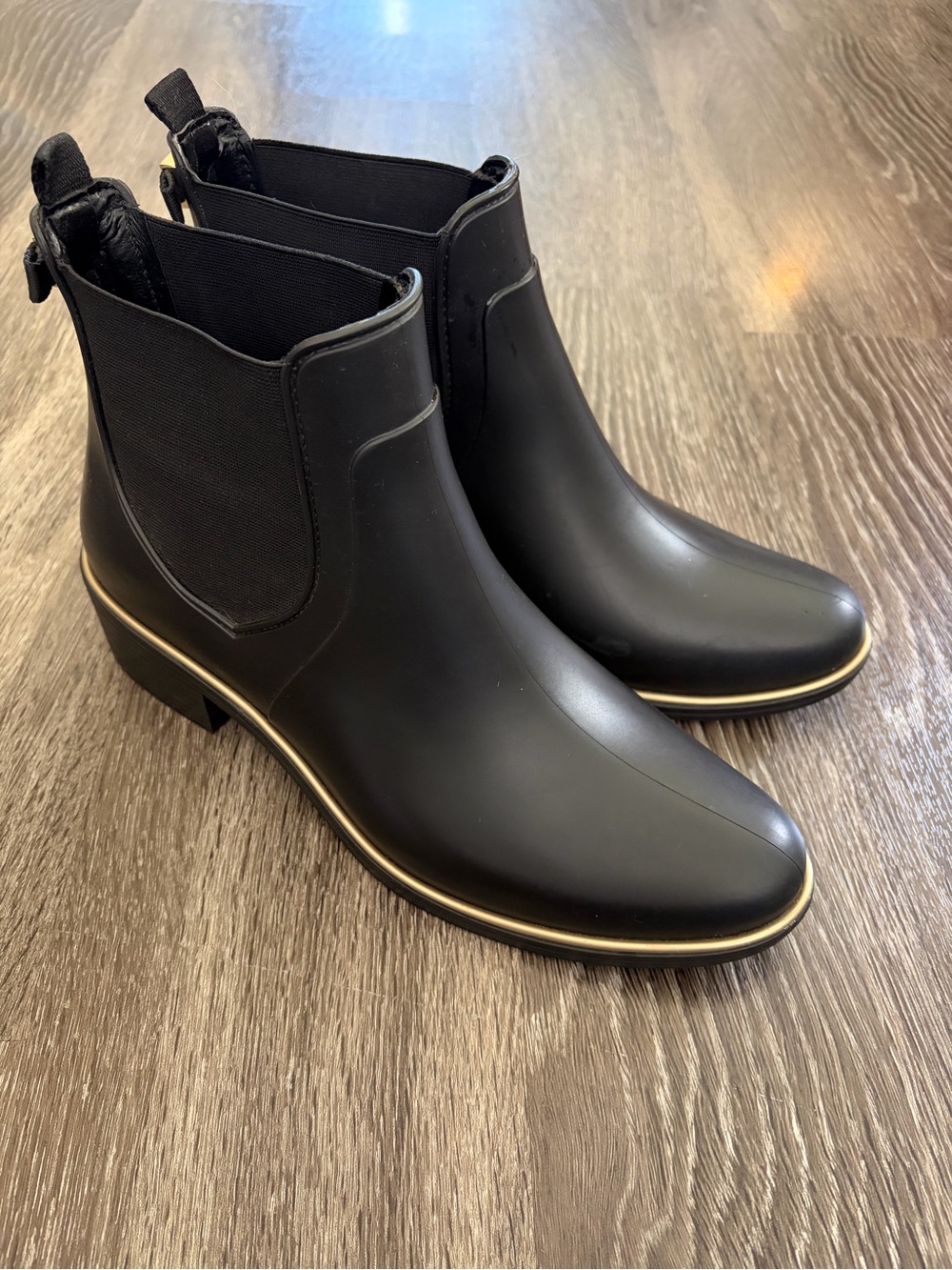 kate spade Black Chukka-Style Rain Boots with Gold Trim